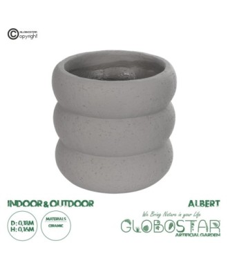 GloboStar® Artificial Garden ALBERT 21248 Διακοσμητική Κεραμική Γλάστρα ΓΚΡΙ Π18 x Μ18 x Υ16 cm